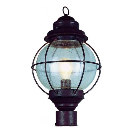 TRANS GLOBE One Light Rustic Bronze Clear Seeded Glass Post Light 69902 RBZ